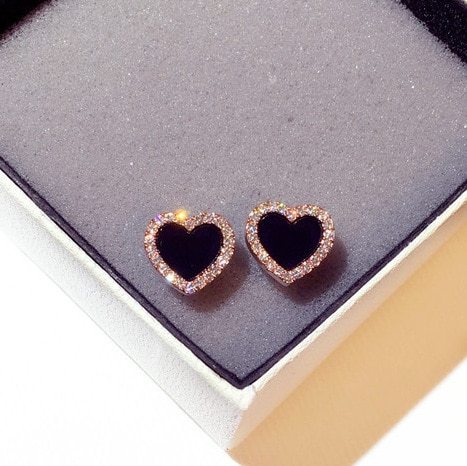 Enamel Heart and Butterfly Stud Earrings