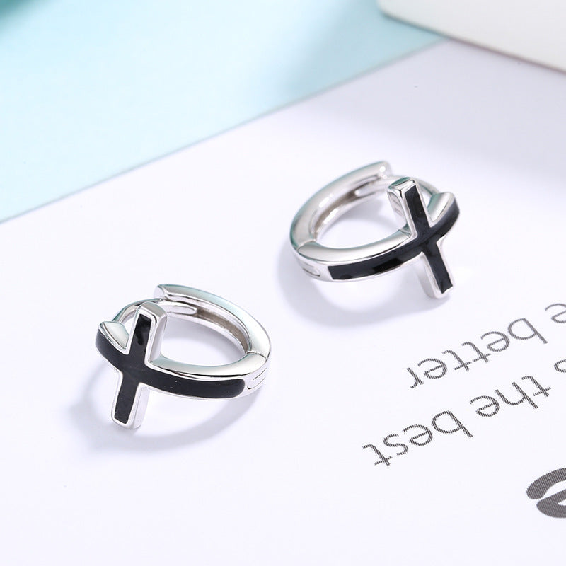 Sterling Silver Cross Huggie Earrings