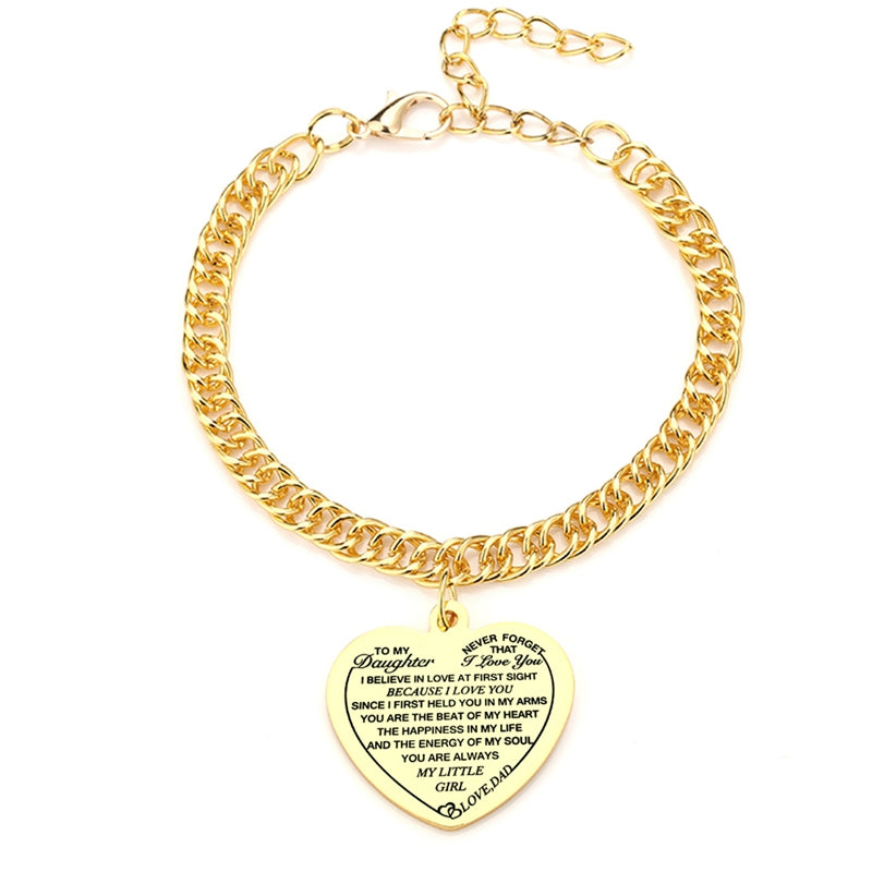 "To My Daughter" Heart Pendant Thick Chain Bracelets