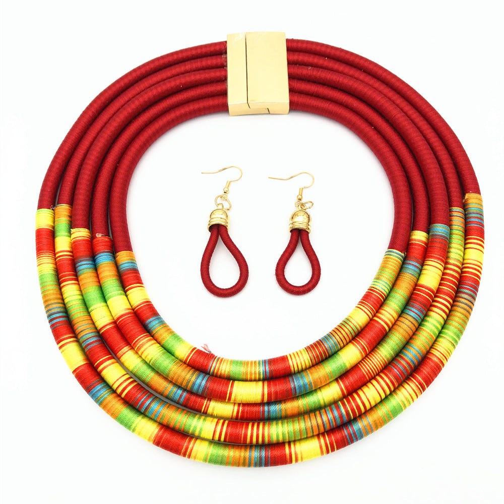 Cultural Multilayered Choker Necklace and Earring Sets