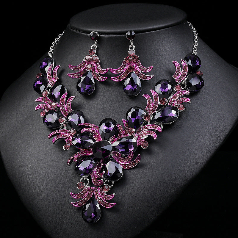 Alloy Diamond Drop Necklace and Earring Set