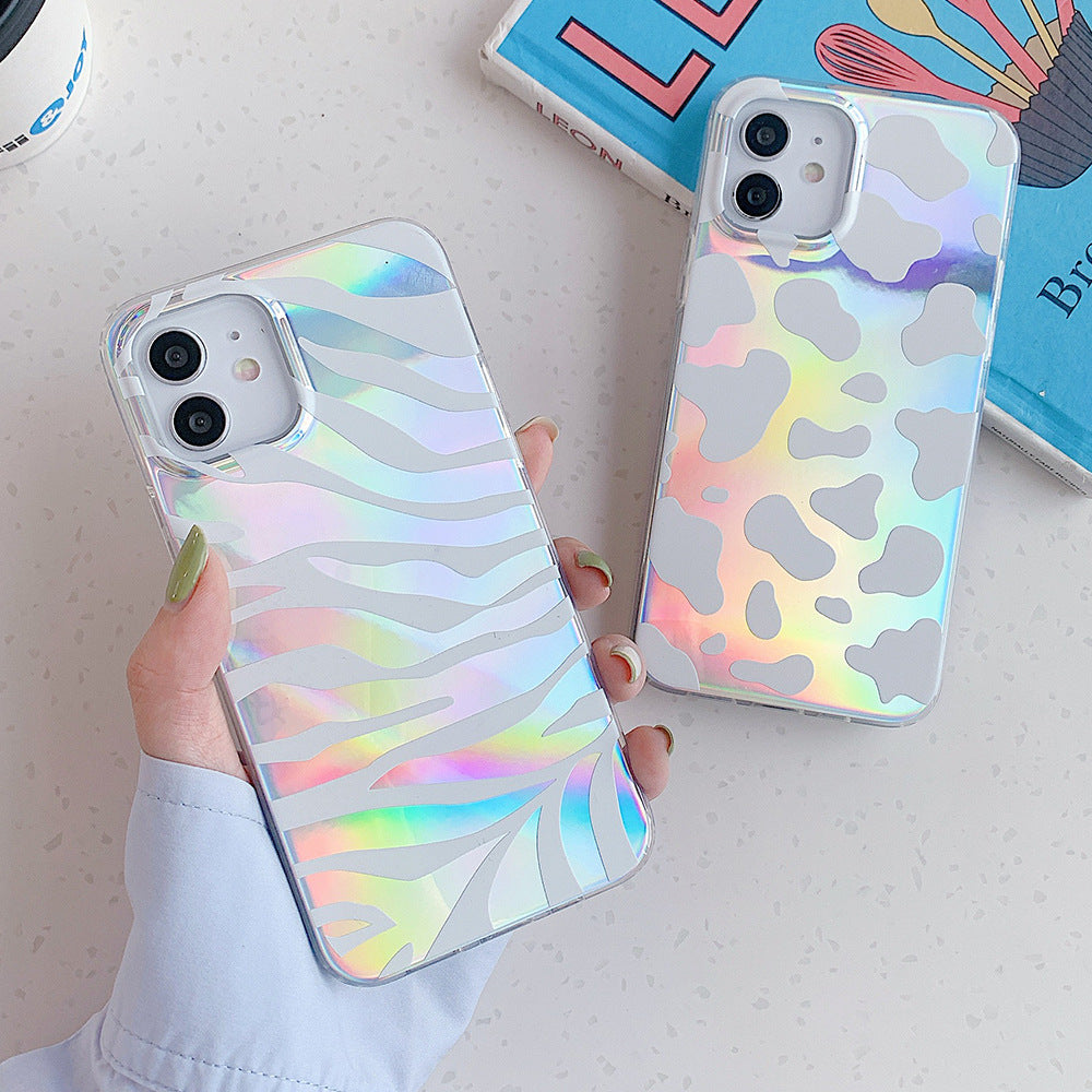 Double-sided Laminating Laser Zebra Print and Leopard Print Phone Cases- iPhone 7-13 Pro Max