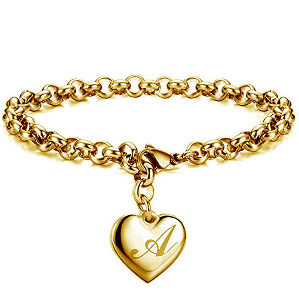 "Charmed Hearts" -  Titanium Steel Letter Bracelet