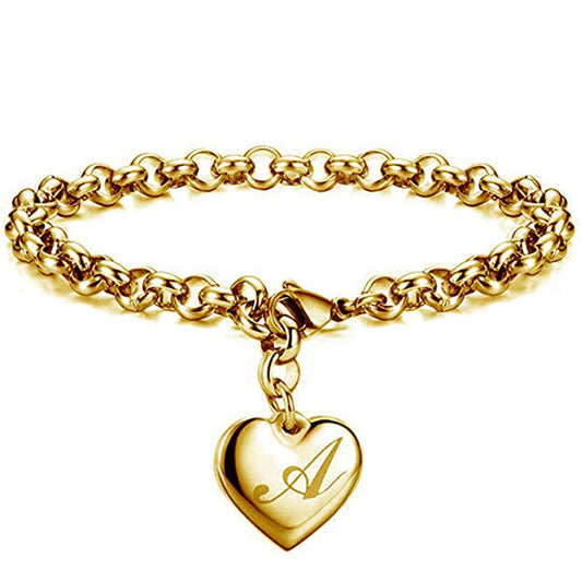 "Charmed Hearts" -  Titanium Steel Letter Bracelet