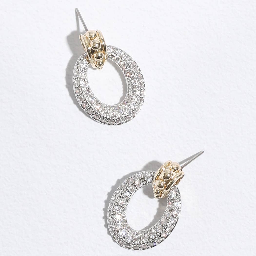 "Door Knocker Inspired" - CZ Two-Toned Post Earrings