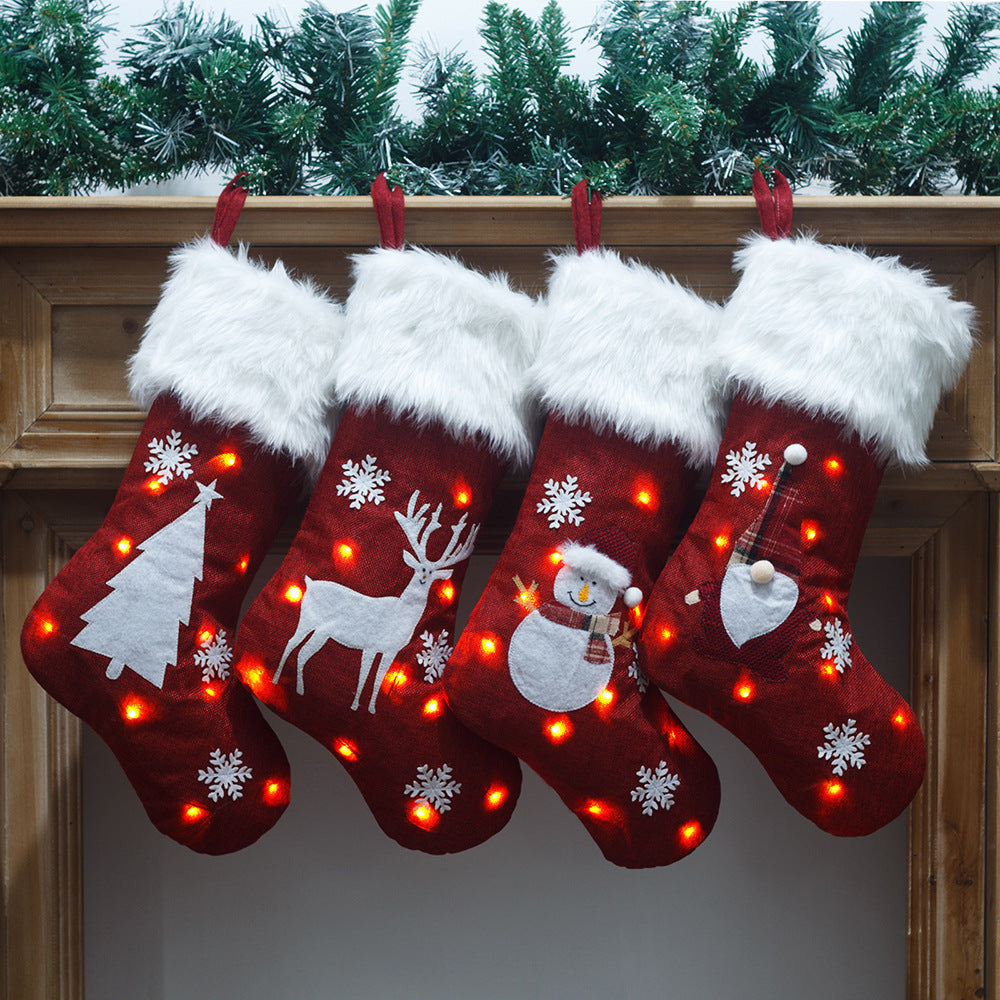 Embroidered Light Burlap Christmas Stocking