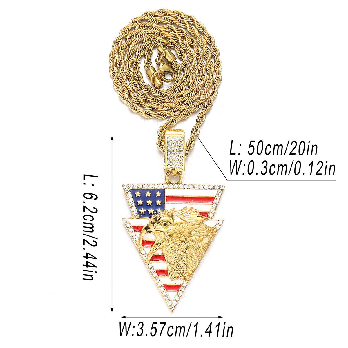 Alloy Diamond-Inlaid Painted National Flag Eagle Pendant Necklace