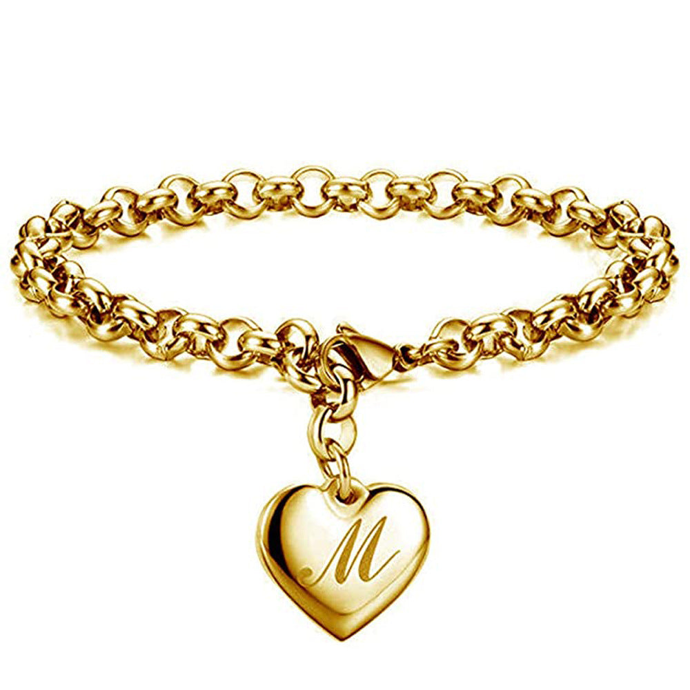 "Charmed Hearts" -  Titanium Steel Letter Bracelet