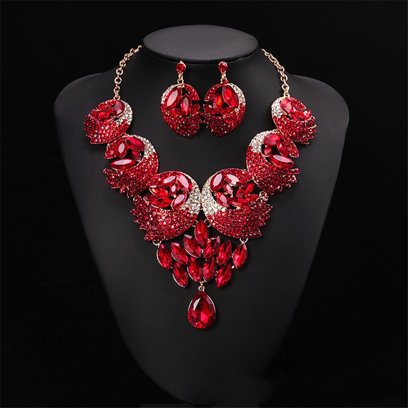Colorful Painted Diamond Necklace and Earrings Set