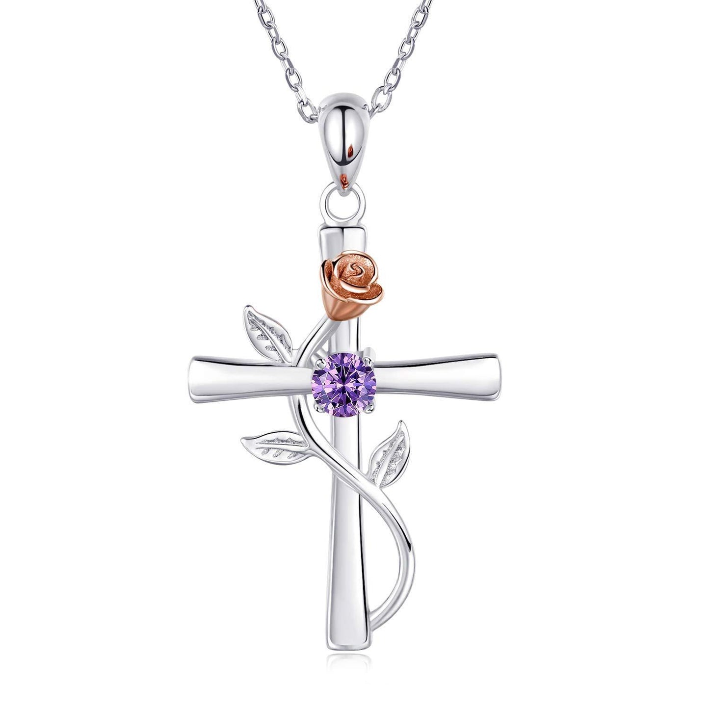 "Rose from the Cross" - Birthstone Necklace