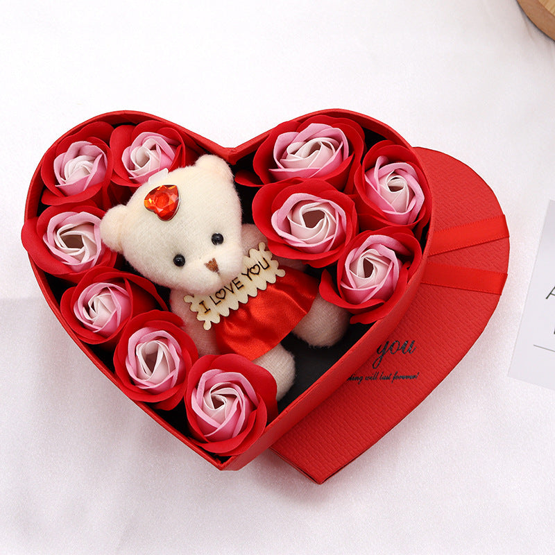 Teddy Bear Heart-shaped Rose Soap Gift Box