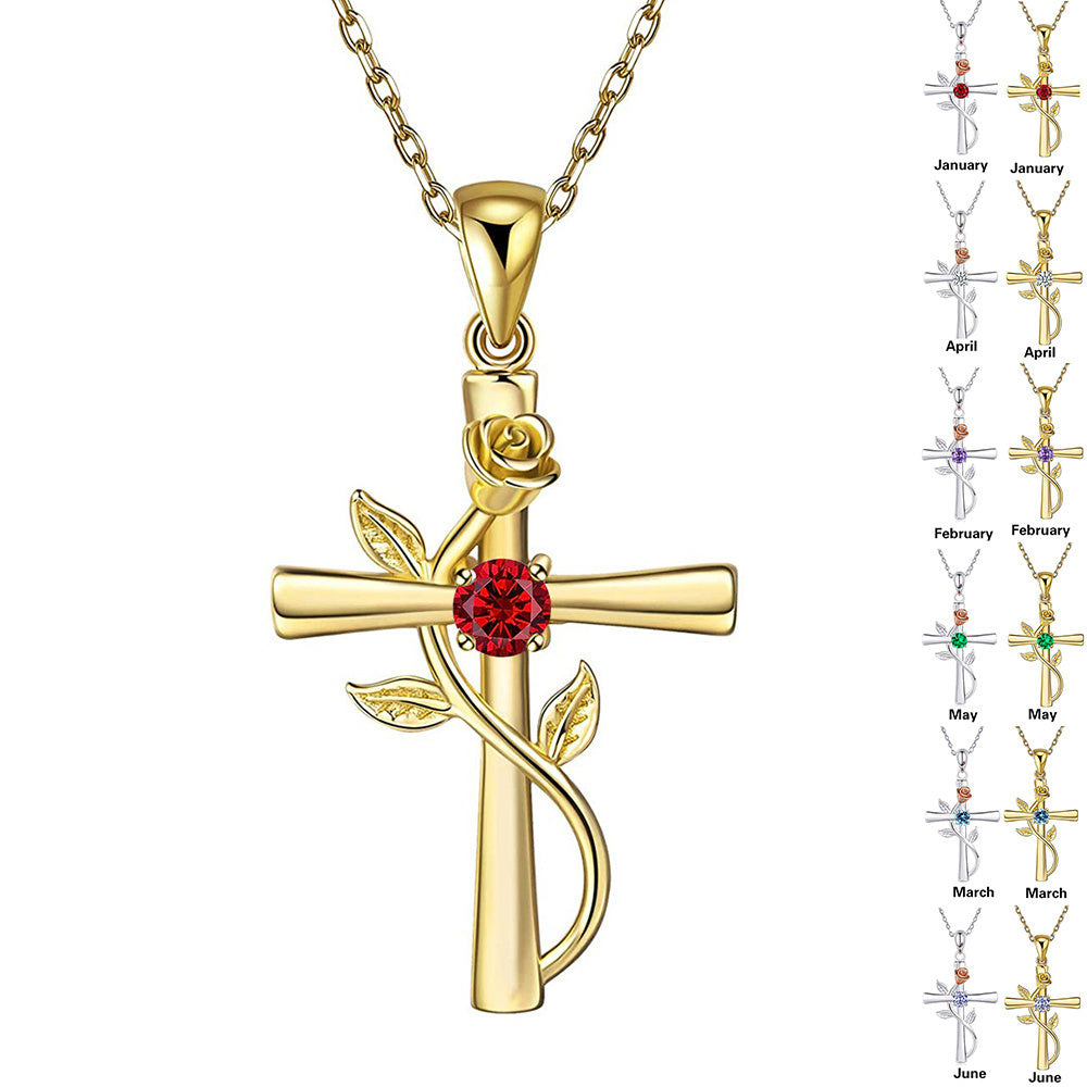 "Rose from the Cross" - Birthstone Necklace