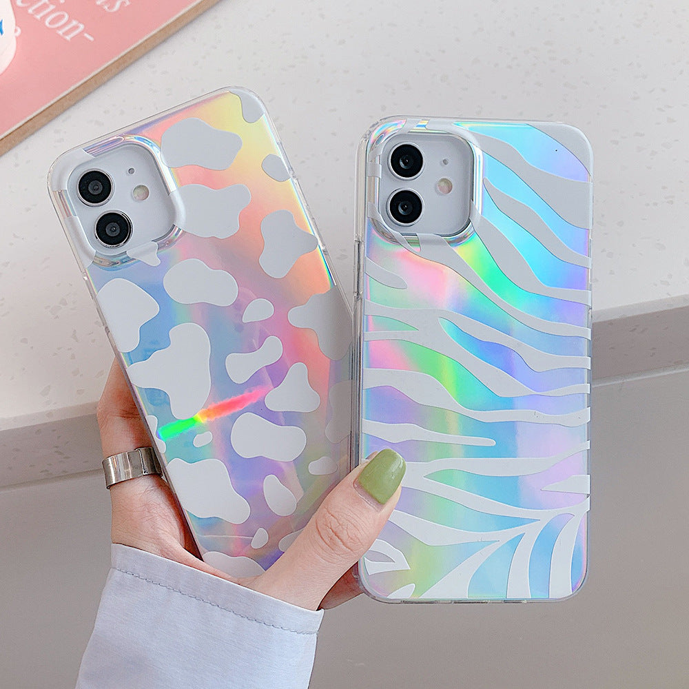 Double-sided Laminating Laser Zebra Print and Leopard Print Phone Cases- iPhone 7-13 Pro Max