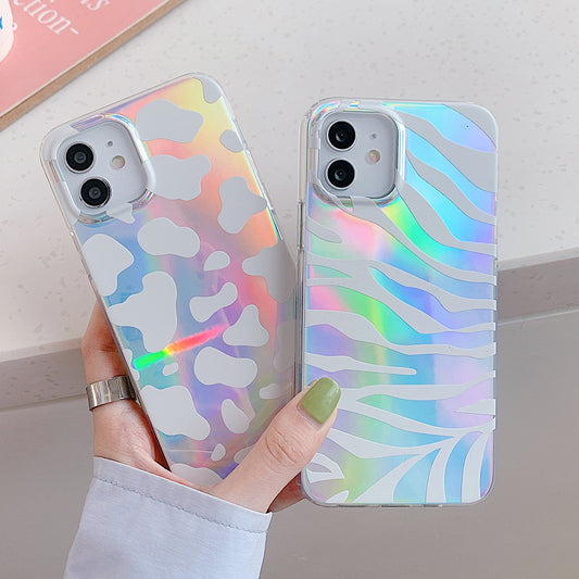 Double-sided Laminating Laser Zebra Print and Leopard Print Phone Cases- iPhone 7-13 Pro Max