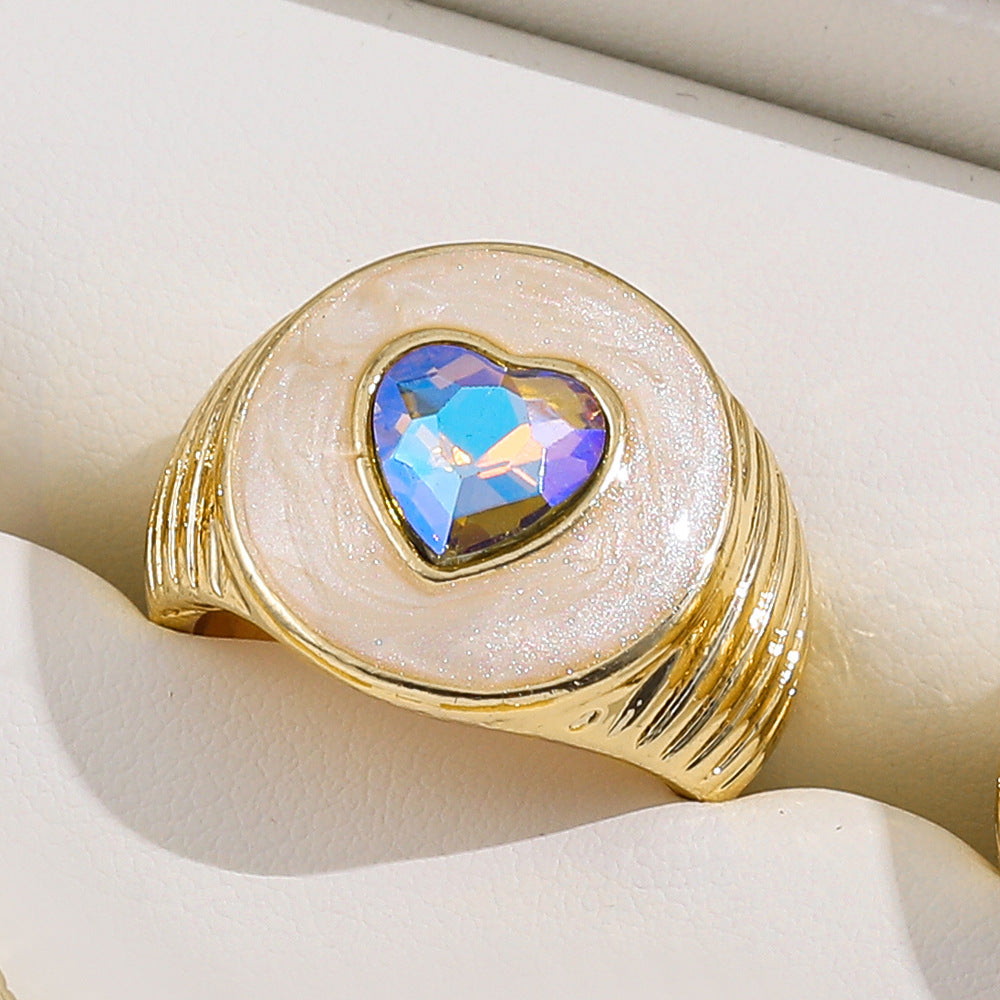 Colorful Crystals Gold Oil Drop Rings