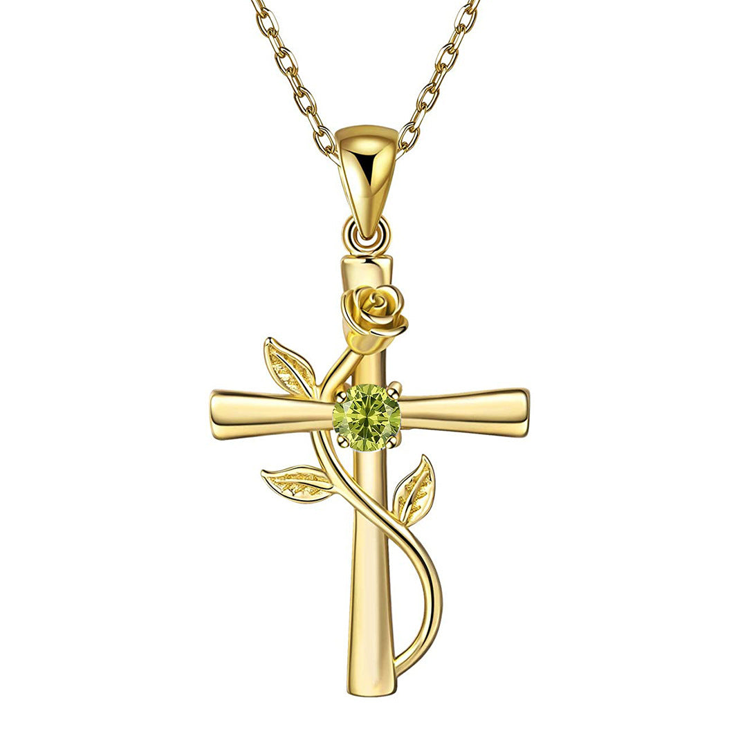 "Rose from the Cross" - Birthstone Necklace