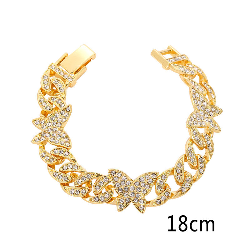 Micro-inlaid Zircon Butterfly Cuban Bracelet