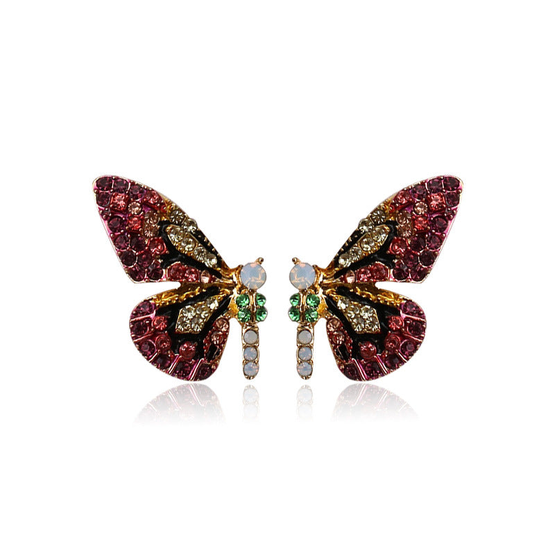 Colorful Crystals Sterling Silver Butterfly Earrings