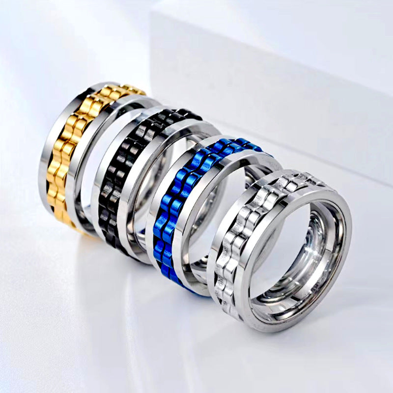 Titanium Steel Anxiety Spinner Square Texture Ring