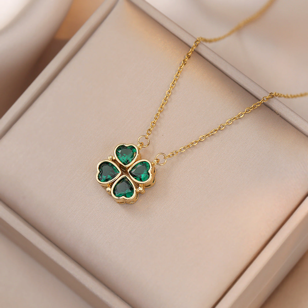 "Emerald Clover" - Titanium Steel Necklace