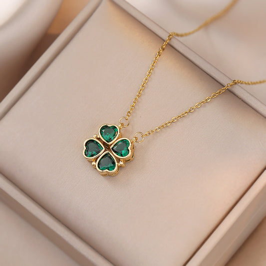 "Emerald Clover" - Titanium Steel Necklace
