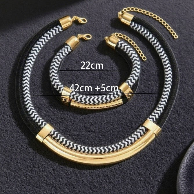 Double-layer Braided Rope Necklace And Bracelet Set