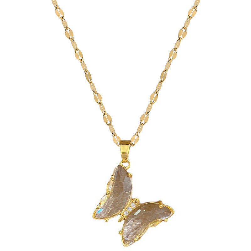 Crystal Zircon Butterfly Pendant Necklace