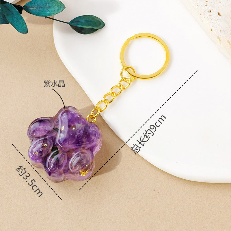 Natural Crystal Cat's Paw Keychain