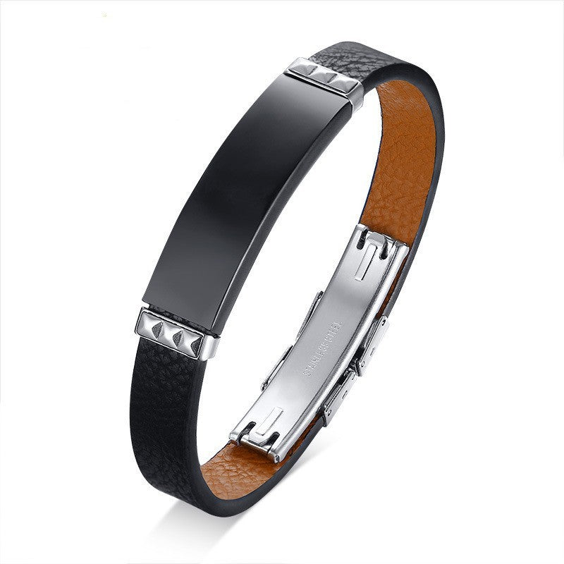 Faux Leather Stainless Steel Bracelet