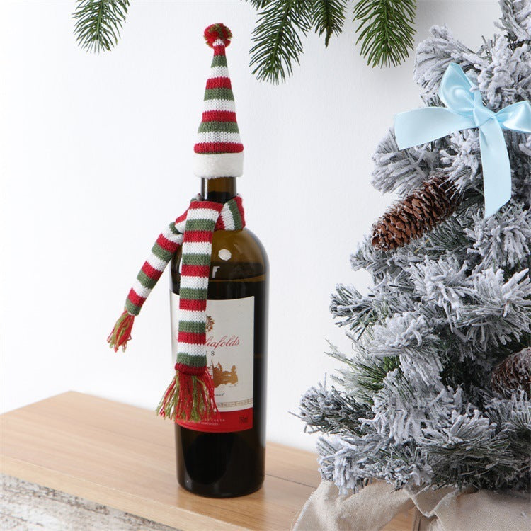Knitted Wool Christmas Hat and Scarf for Wine Bottle