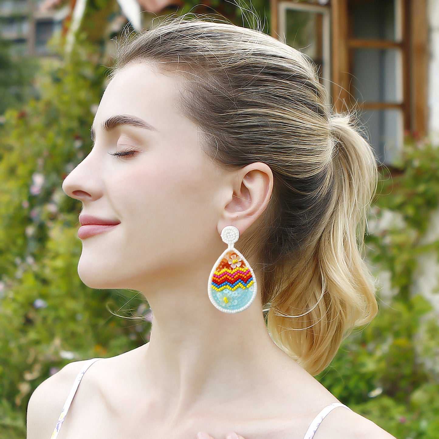 Handwoven Multicolored Easter Egg Earrings