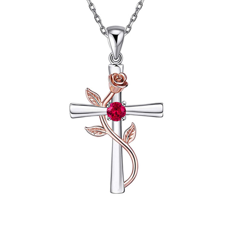 "Rose from the Cross" - Birthstone Necklace