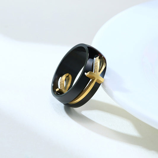 Stainless Steel Two-toned Detachable Egyptian Ankh Cross Ring