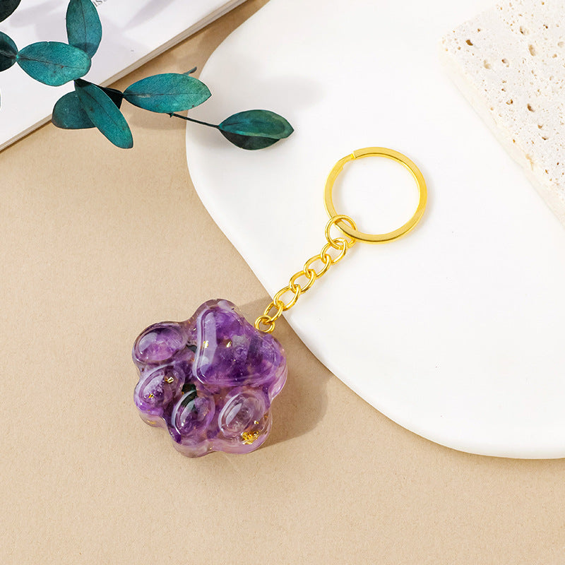 Natural Crystal Cat's Paw Keychain
