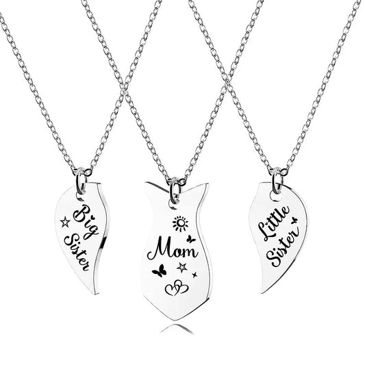 "Mom & Sisters" - Heart-shaped Stainless Steel Necklaces