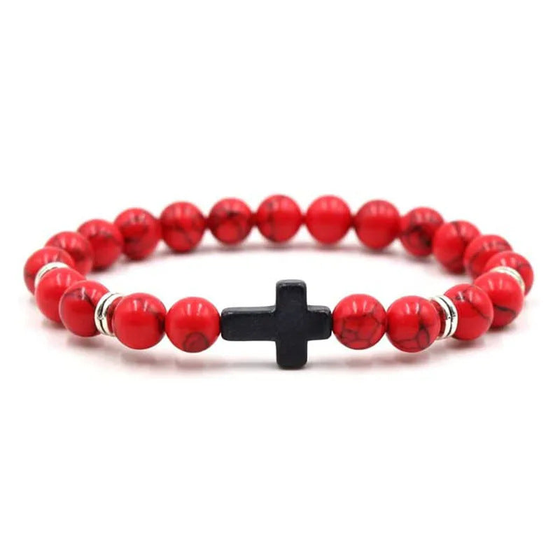 Natural Stone Beaded Cross Bracelets