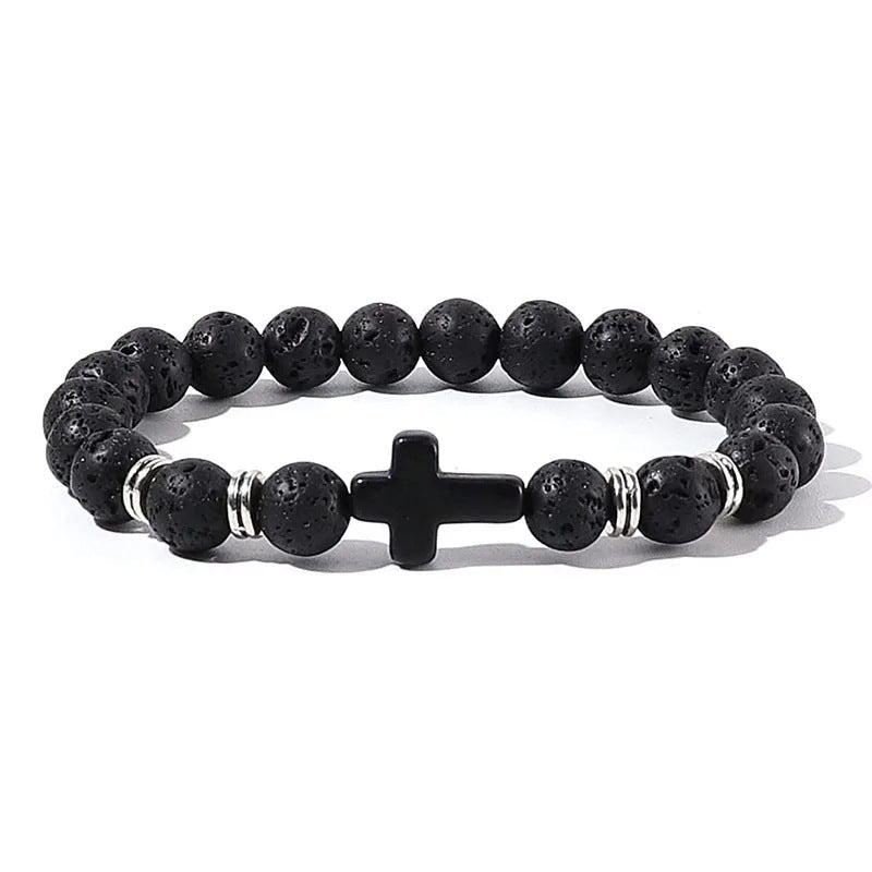 Natural Stone Beaded Cross Bracelets