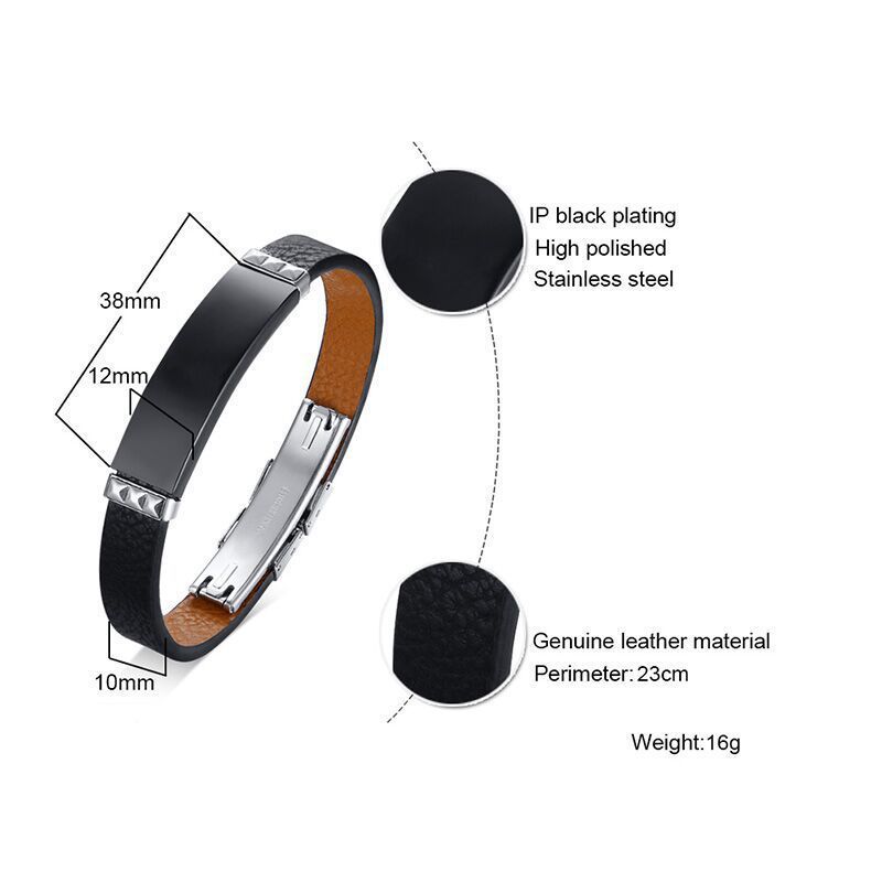 Faux Leather Stainless Steel Bracelet