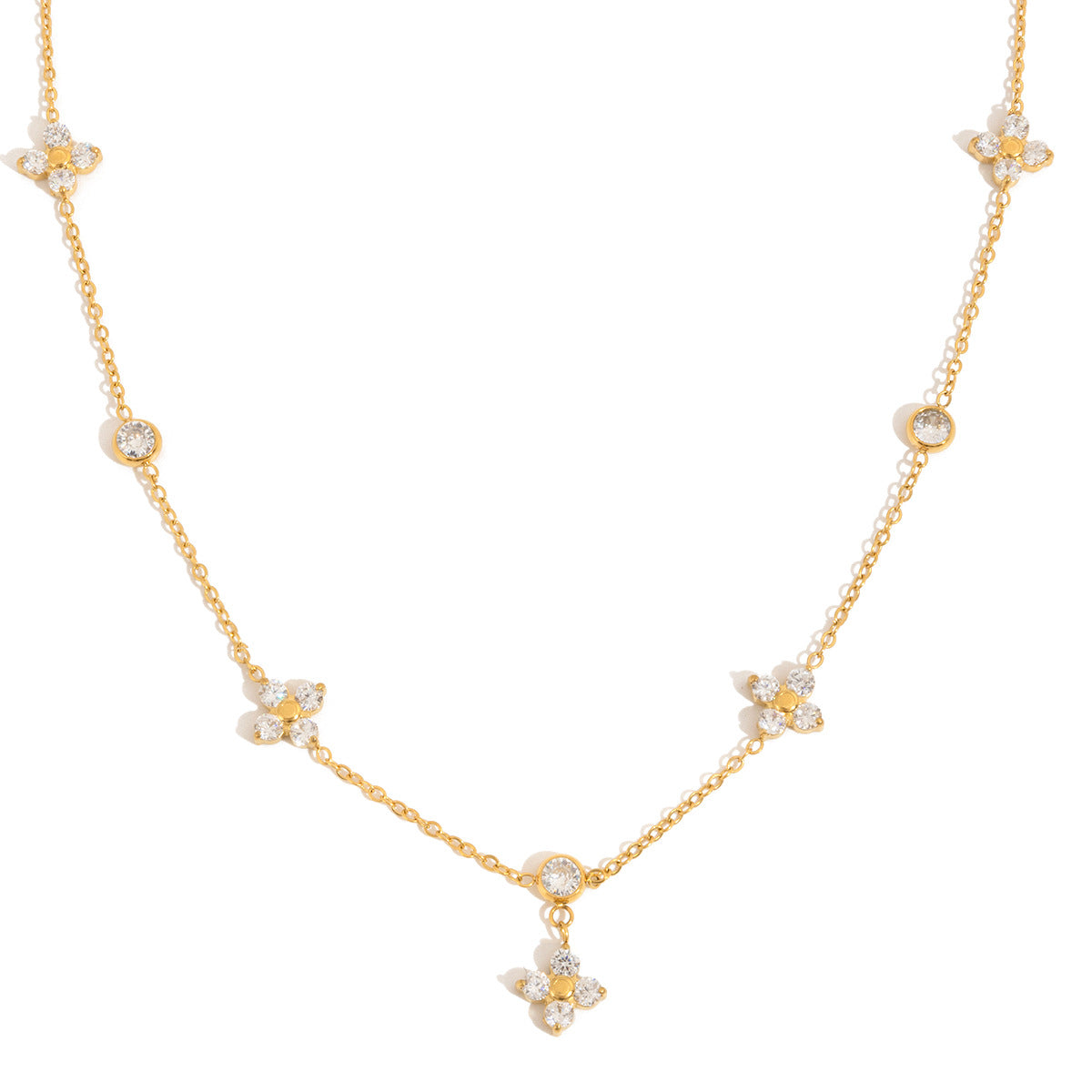 Titanium Steel Zircon Four-leaf Clover Necklace