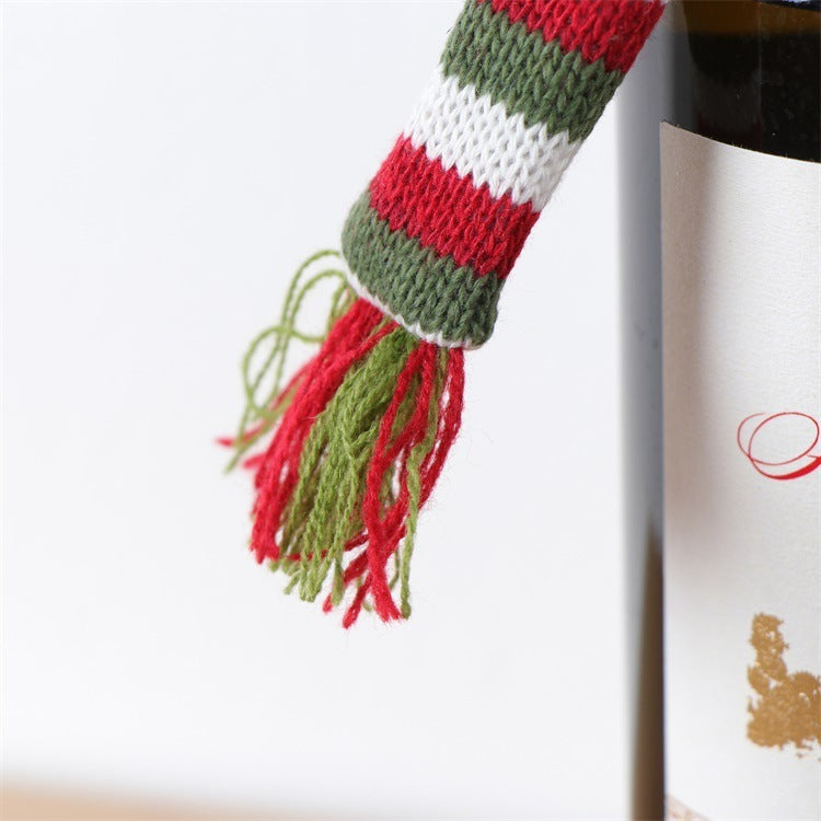 Knitted Wool Christmas Hat and Scarf for Wine Bottle