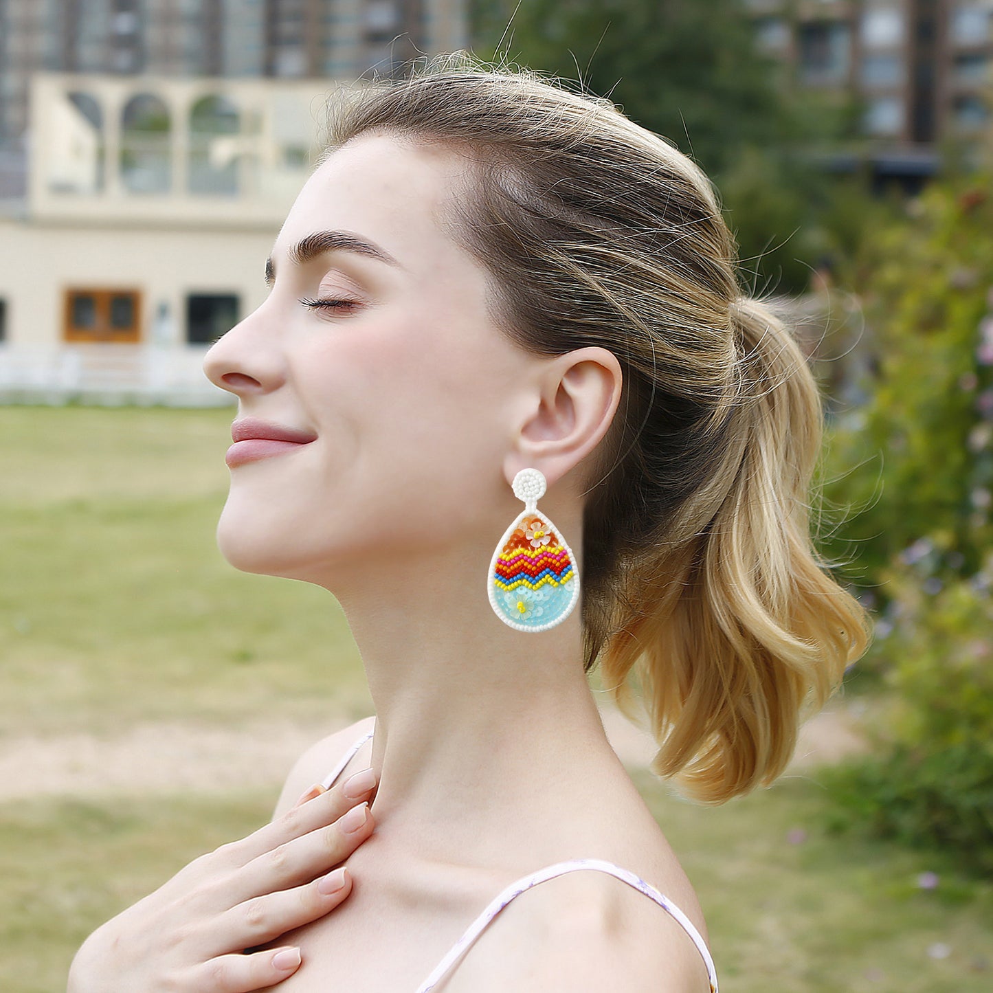 Handwoven Multicolored Easter Egg Earrings