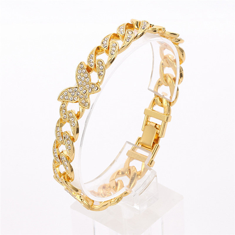 Micro-inlaid Zircon Butterfly Cuban Bracelet