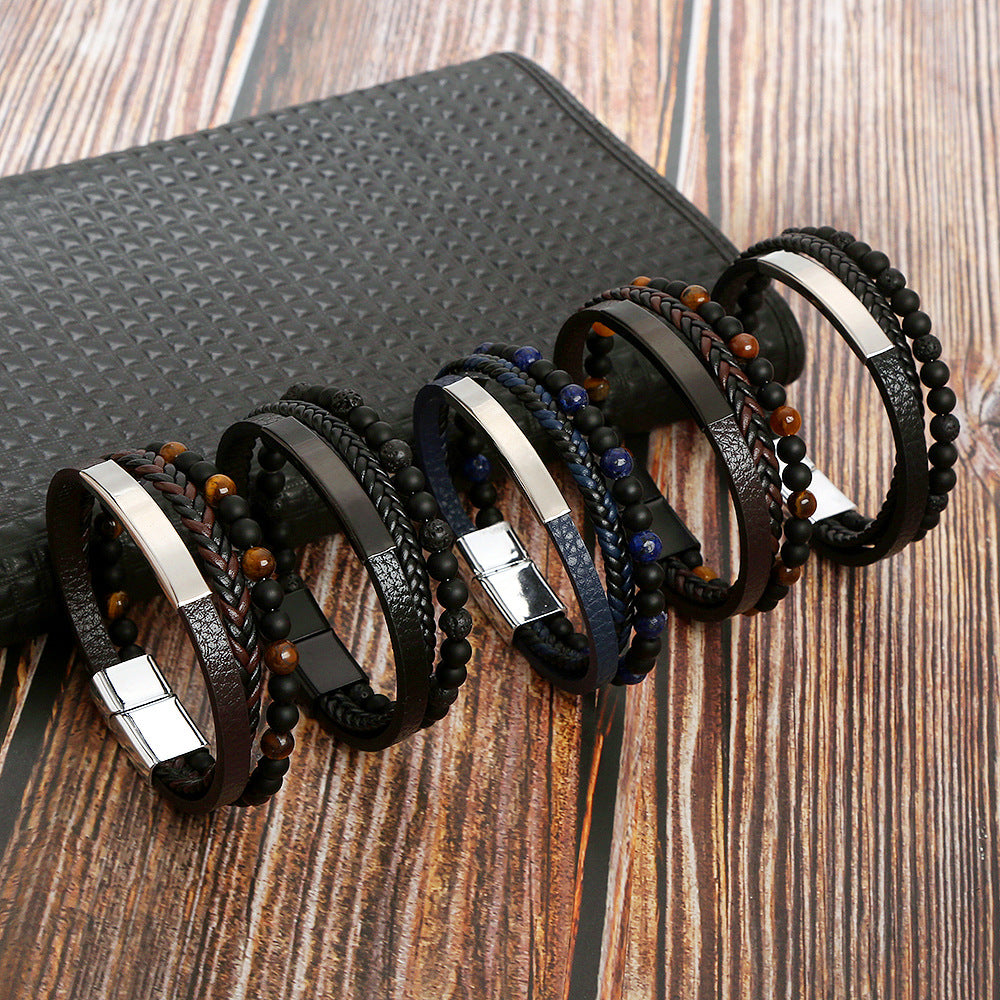 Beaded Magnetic Stainless Steel Buckle Bracelet