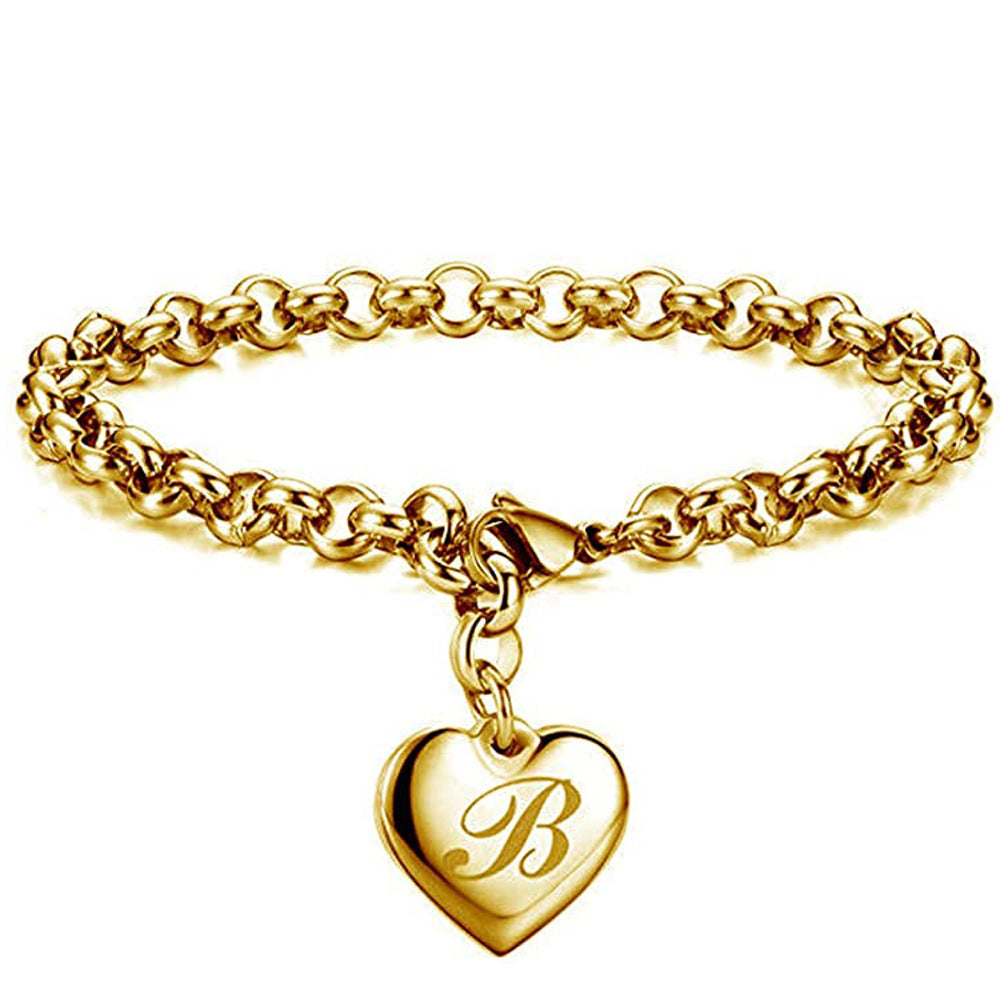 "Charmed Hearts" -  Titanium Steel Letter Bracelet