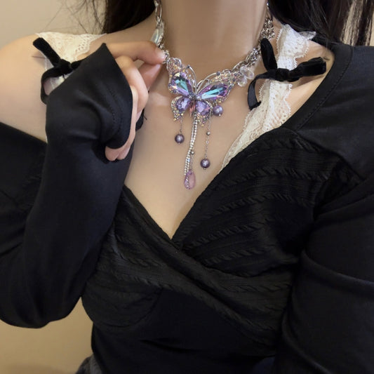 "Shimmy Butterfly" - Shimmering Purple Butterfly Necklace and Ear Piece