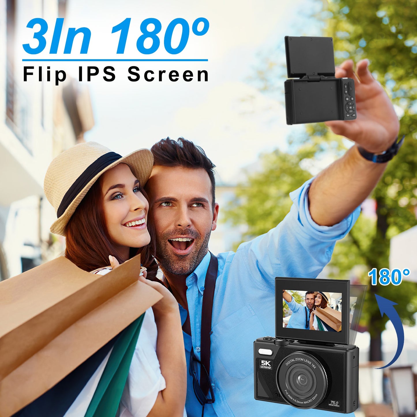 Anti-shake 1Pc 5K 75MP Digital Camera For Photography/Vlogging Video Camera With 9 Shooting Modes 18X Zoom Fill Light Webcam Function 2 Batteries 32G MMC Card 180Degree Flip IPS Screen