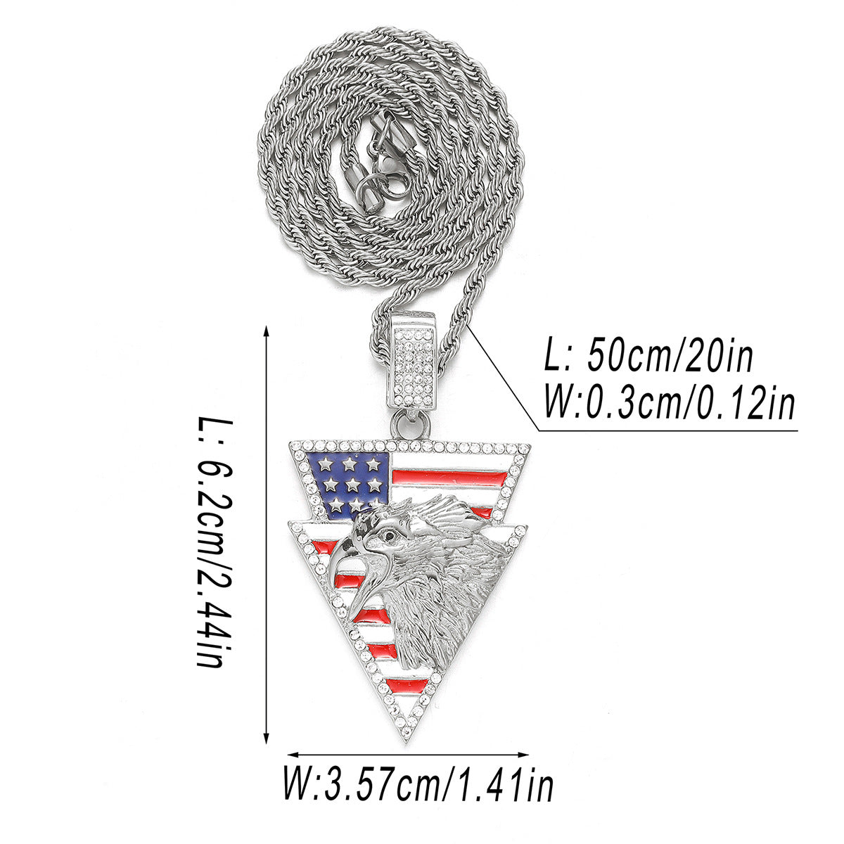 Alloy Diamond-Inlaid Painted National Flag Eagle Pendant Necklace