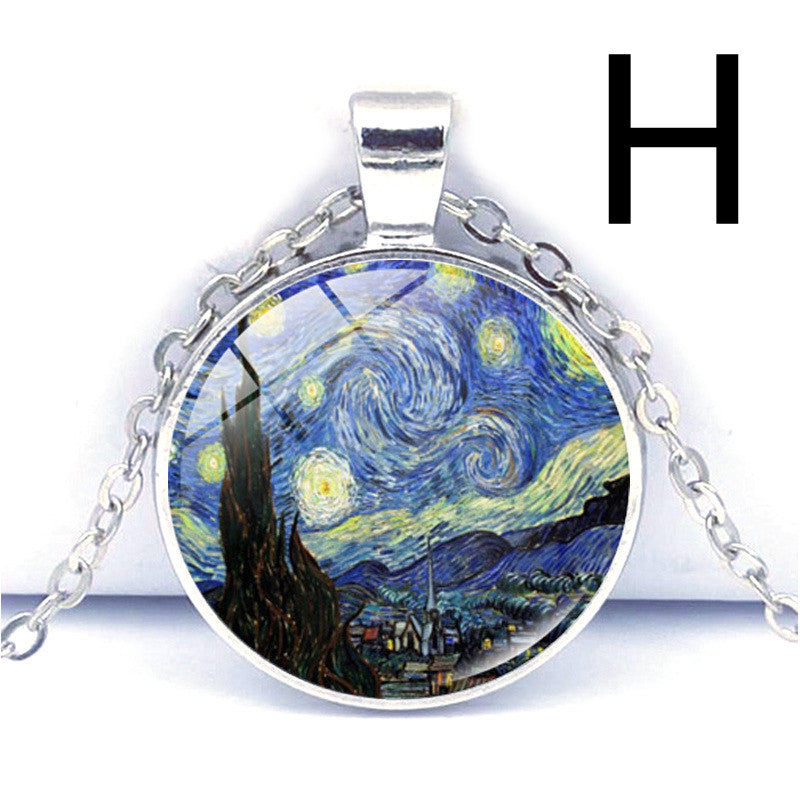 Van Gogh Star Moon Night Time Gemstone Necklace