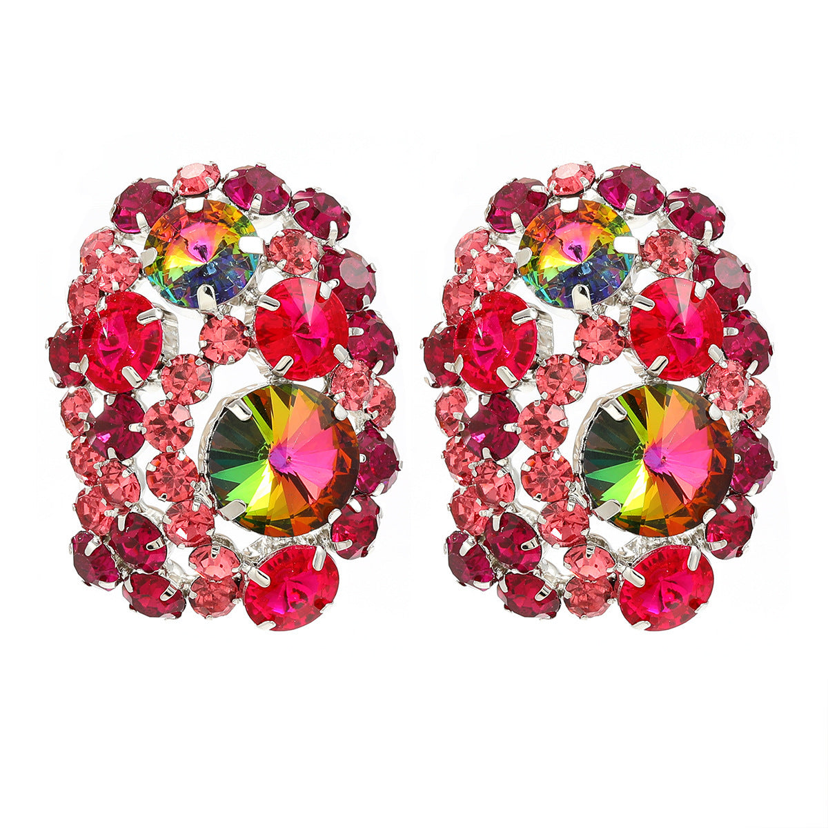 Colorful Crystals Earrings With Diamonds