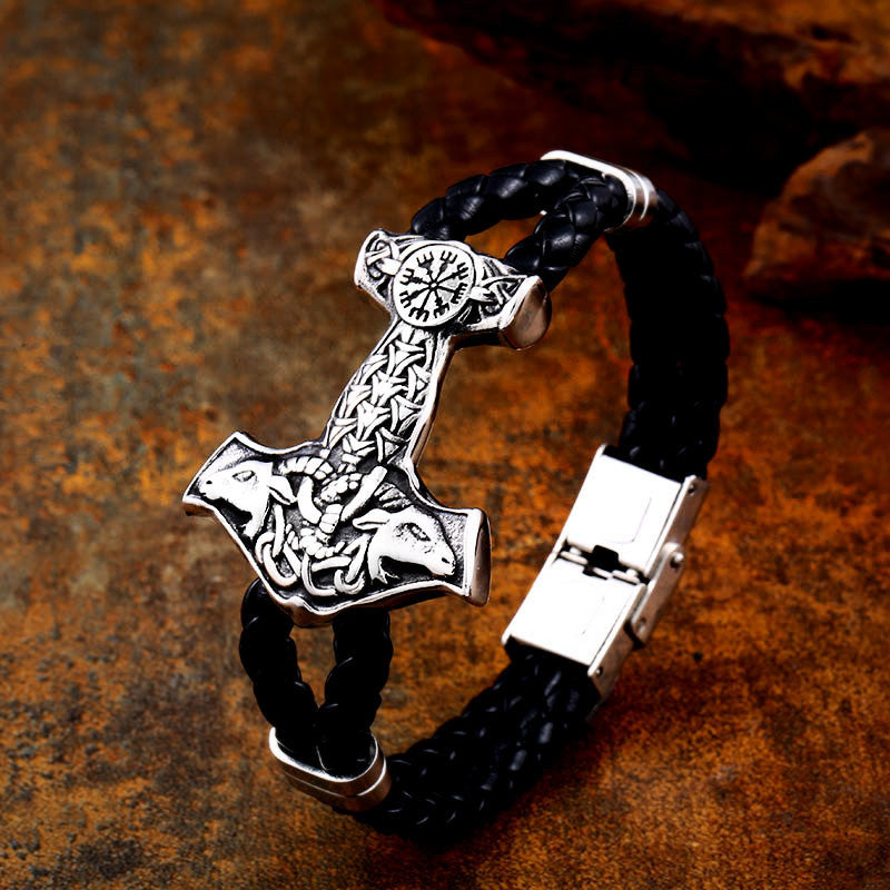Soft Titanium Steel Leather Retro Viking Goat Bracelet